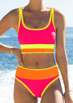 Color Contrast Patchwork Nylon Sporty 3 Piece Bikini Sets 16