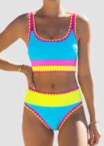 Color Contrast Patchwork Nylon Sporty 3 Piece Bikini Sets 1