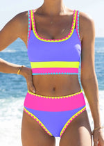 Color Contrast Patchwork Nylon Sporty 3 Piece Bikini Sets 20