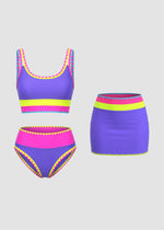 Color Contrast Patchwork Nylon Sporty 3 Piece Bikini Sets 26