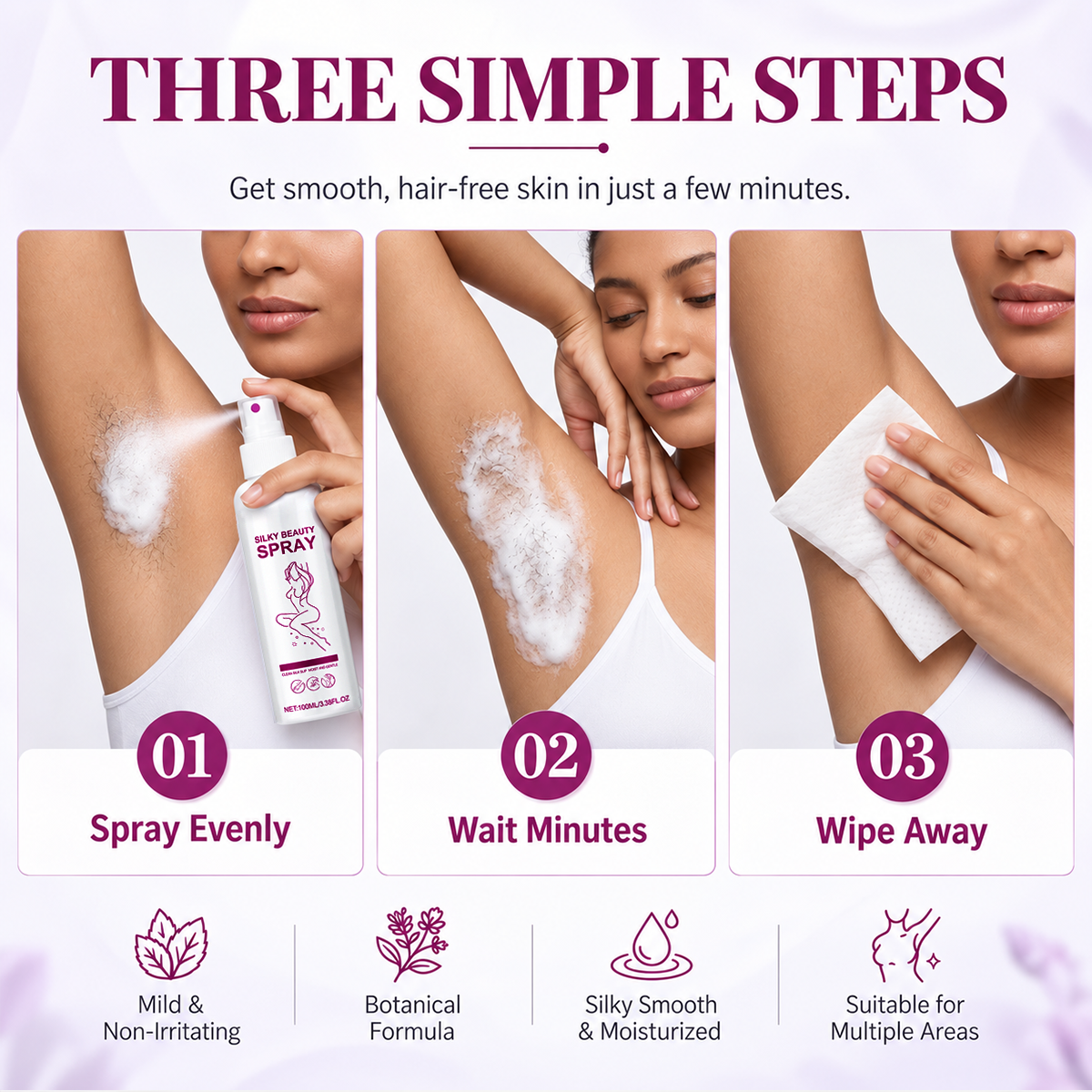 Remove Hair Painlessly Instantly! No-Sting Botanical Mist Spray