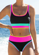 Color Contrast Patchwork Nylon Sporty 3 Piece Bikini Sets 8