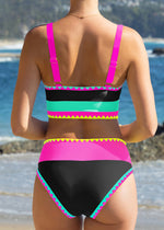 Color Contrast Patchwork Nylon Sporty 3 Piece Bikini Sets 9