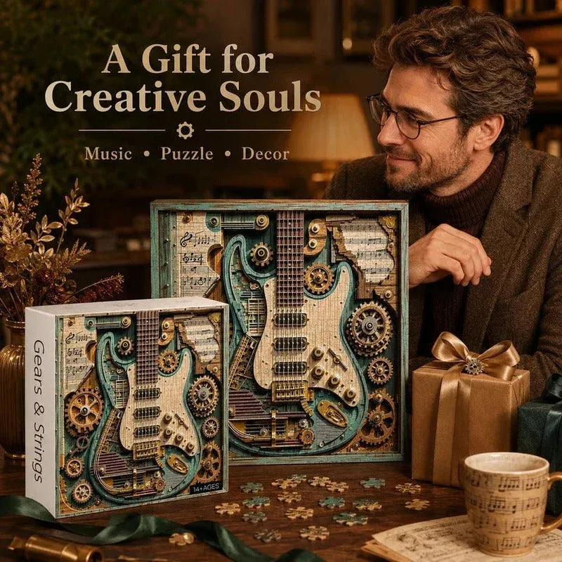 🧩 Creative Steampunk Guitar 3D Puzzle – DIY Mechanical Model Kit