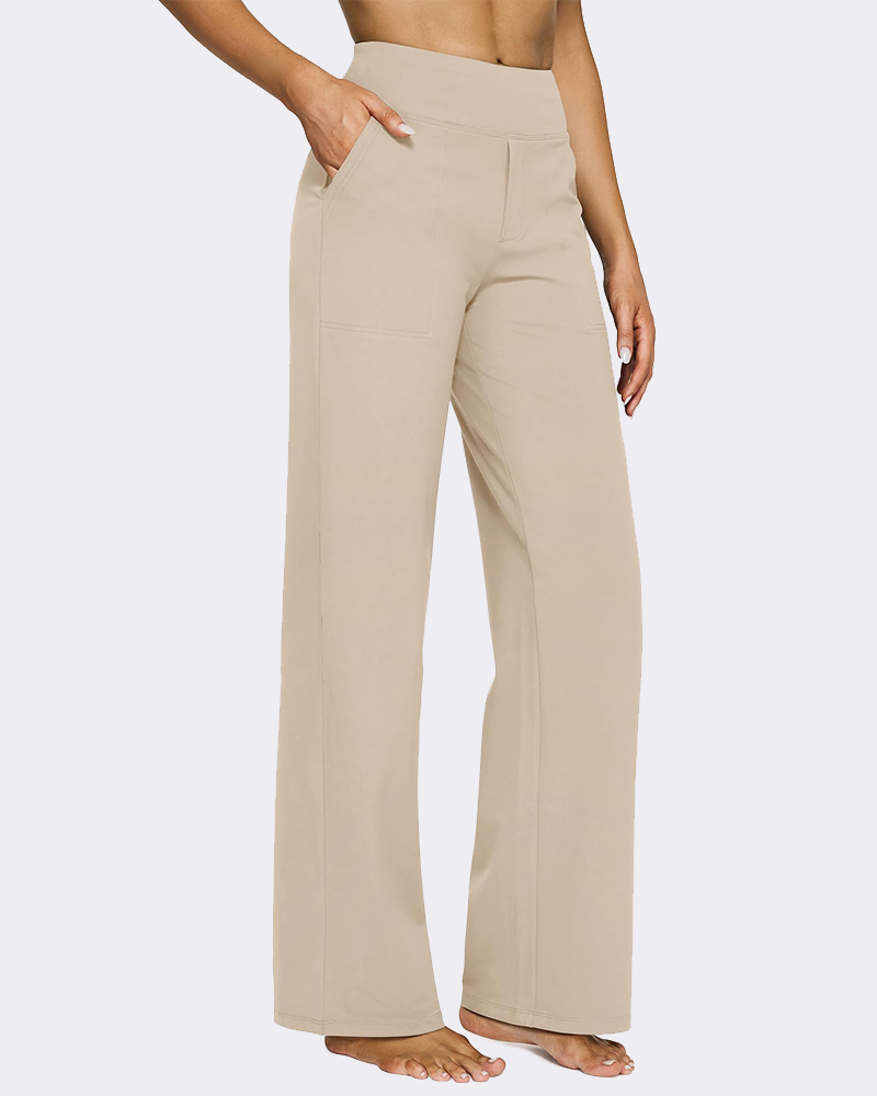 High-Waist Wide Leg Yoga Pants with Pockets