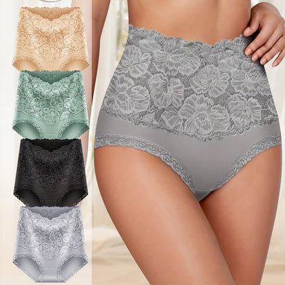 New Women's Floral Lace High Waist Hip Lifting Cotton Briefs