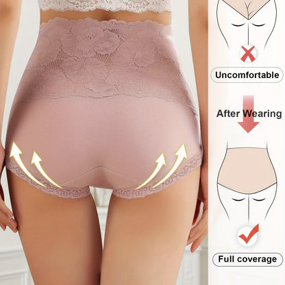 New Women's Floral Lace High Waist Hip Lifting Cotton Briefs