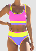 Color Contrast Patchwork Nylon Sporty 3 Piece Bikini Sets 10