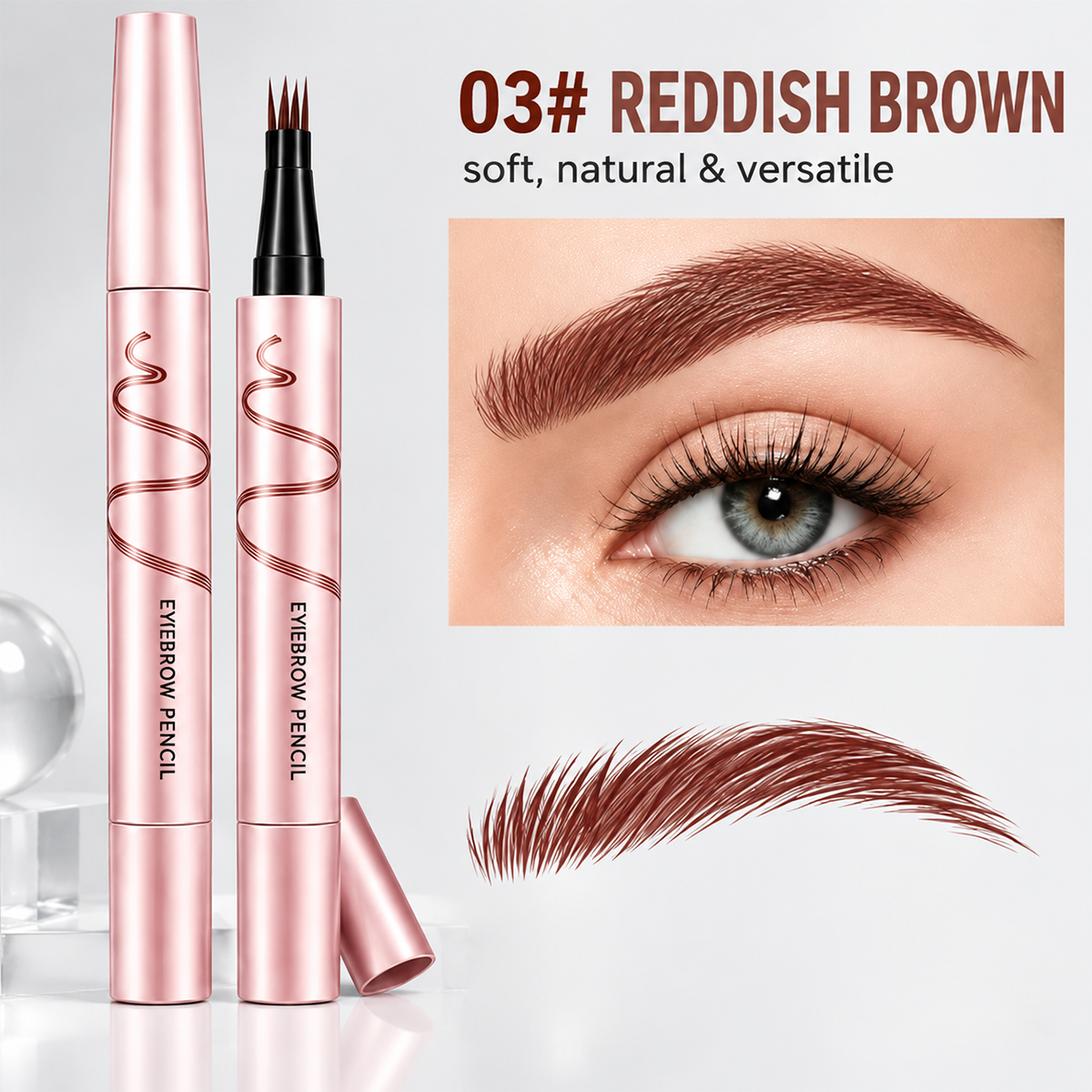 🔥🖤 Waterproof Eyebrow Pencil with 4-Prong Tip | Ultra-Fine Lines for Natural Hair-Like Effect 💗