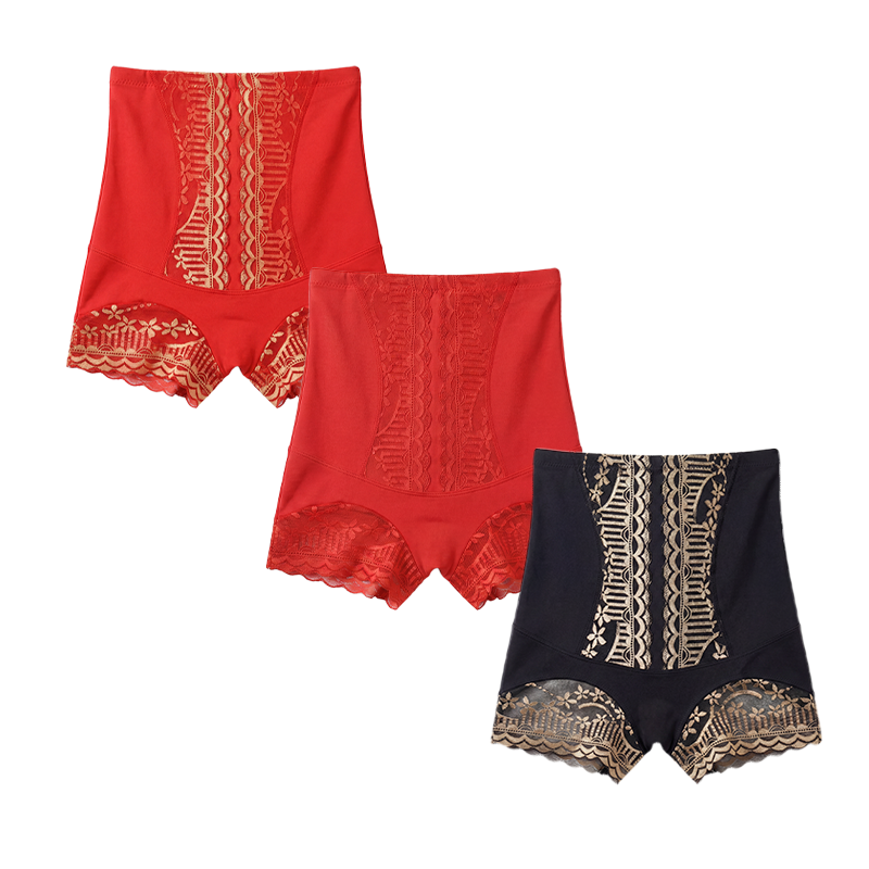 Women’s Lace High-Waisted Tummy Control Butt Lifter Briefs（3 Pack）