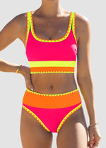 Color Contrast Patchwork Nylon Sporty 3 Piece Bikini Sets 14