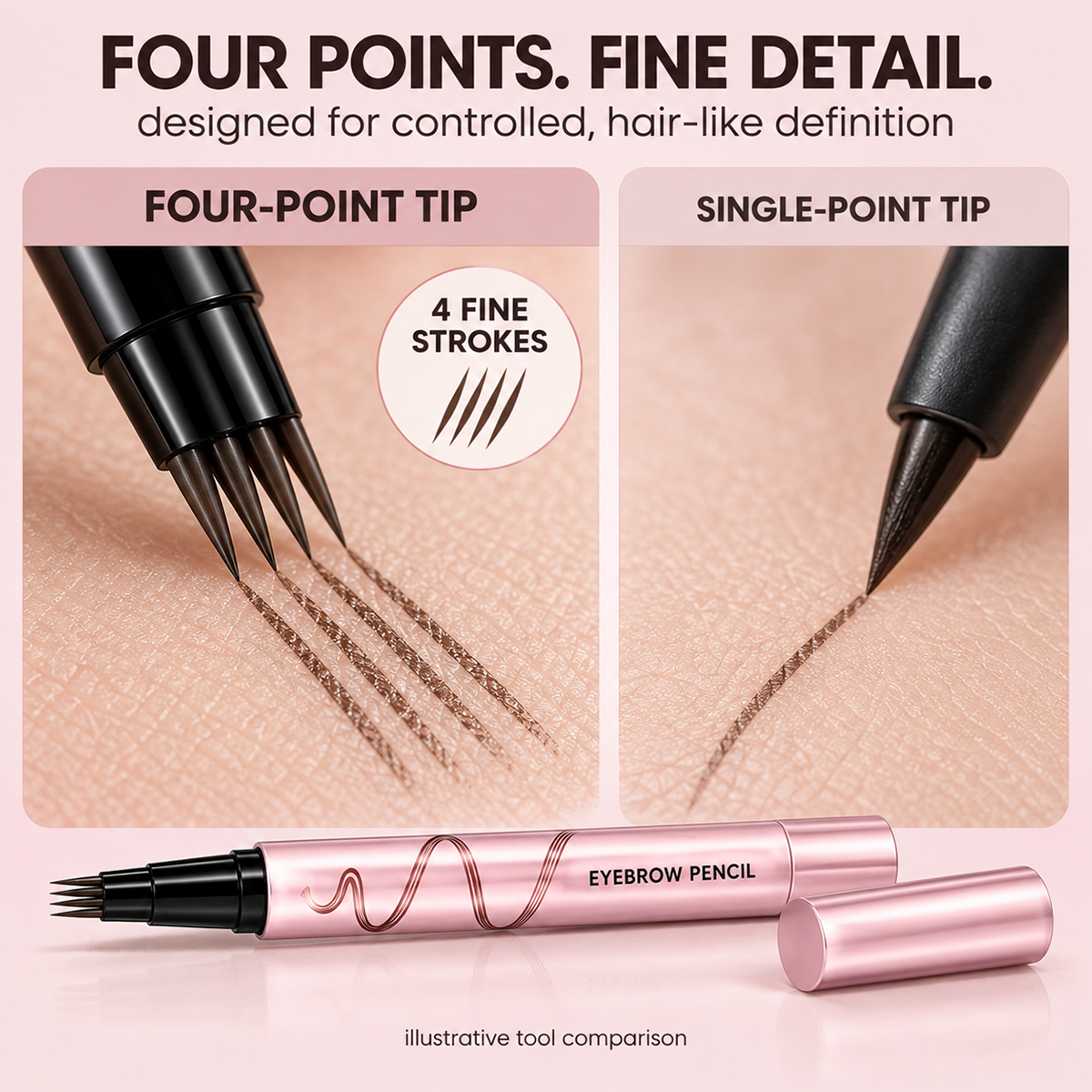 🔥🖤 Waterproof Eyebrow Pencil with 4-Prong Tip | Ultra-Fine Lines for Natural Hair-Like Effect 💗