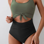 Women's One Piece Tummy Control Cut Out Tie Knot Swimsuit 9