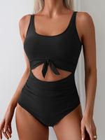 Women's One Piece Tummy Control Cut Out Tie Knot Swimsuit 4