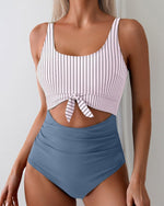 Women's One Piece Tummy Control Cut Out Tie Knot Swimsuit 1