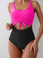 Women's One Piece Tummy Control Cut Out Tie Knot Swimsuit 5