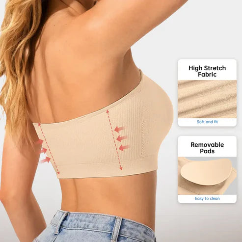 Women's Strapless Non-Slip Bandeau Bra, Seamless Wireless Tube Top