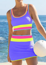 Color Contrast Patchwork Nylon Sporty 3 Piece Bikini Sets 19