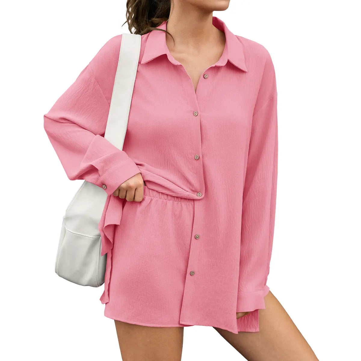 Fisoew Women's Plus Size Gauze Shirt & Shorts Set
