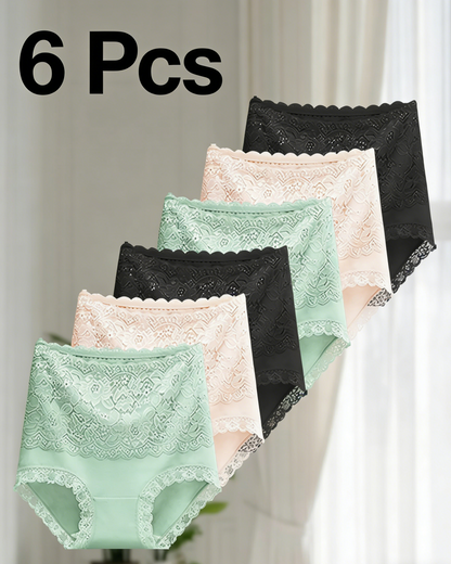 Women's Floral Lace High Waist Hip Lifting Cotton Briefs (3 Pack / 6 Pack)