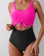 Women's One Piece Tummy Control Cut Out Tie Knot Swimsuit 3