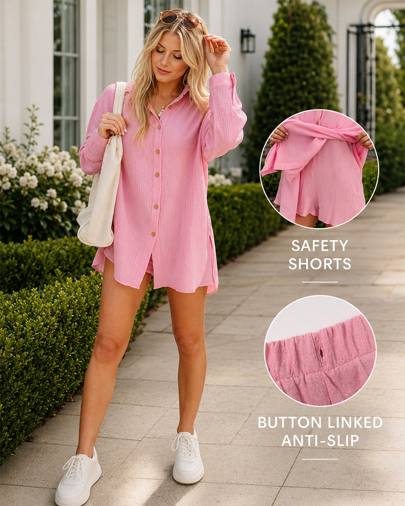 Women's Plus Size Gauze Shirt & Shorts Set