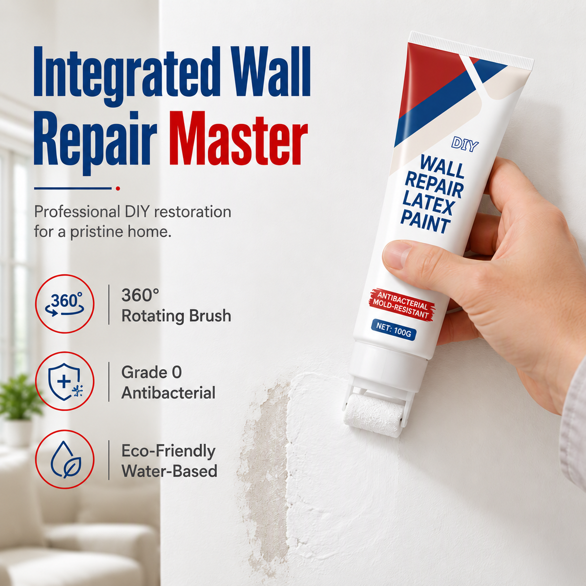 🏠 Waterproof Wall Repair Paste – Quick-Fix Filler with Integrated Roller Brush
