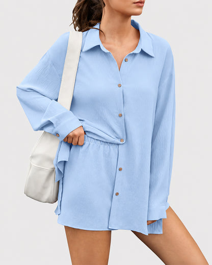 Women's Plus Size Gauze Shirt & Shorts Set