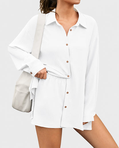 Women's Plus Size Gauze Shirt & Shorts Set