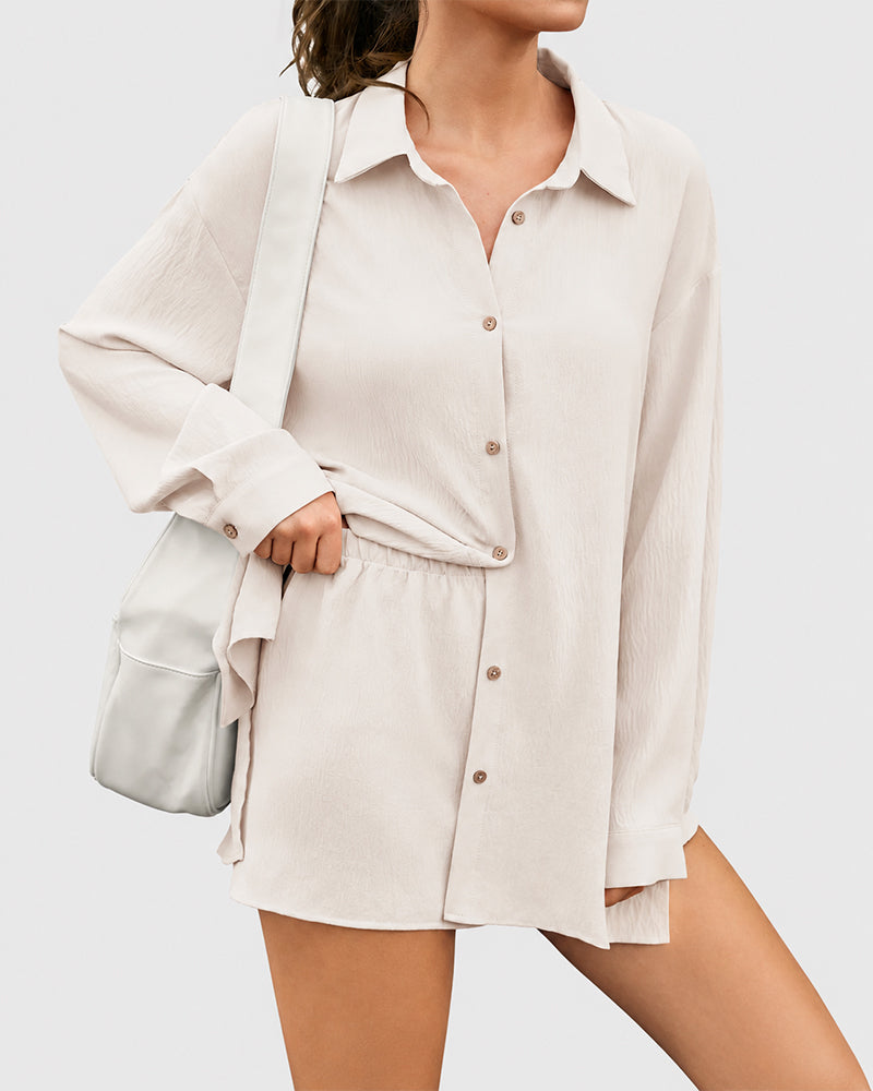 Women's Plus Size Gauze Shirt & Shorts Set