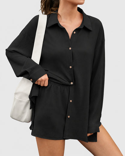 Women's Plus Size Gauze Shirt & Shorts Set