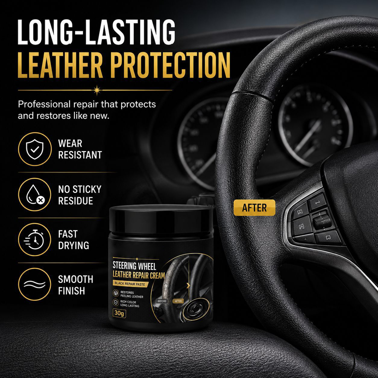 🚗 Leather Steering Wheel Care Cream – Matte Finish, Non-Greasy & Restores Worn Leather