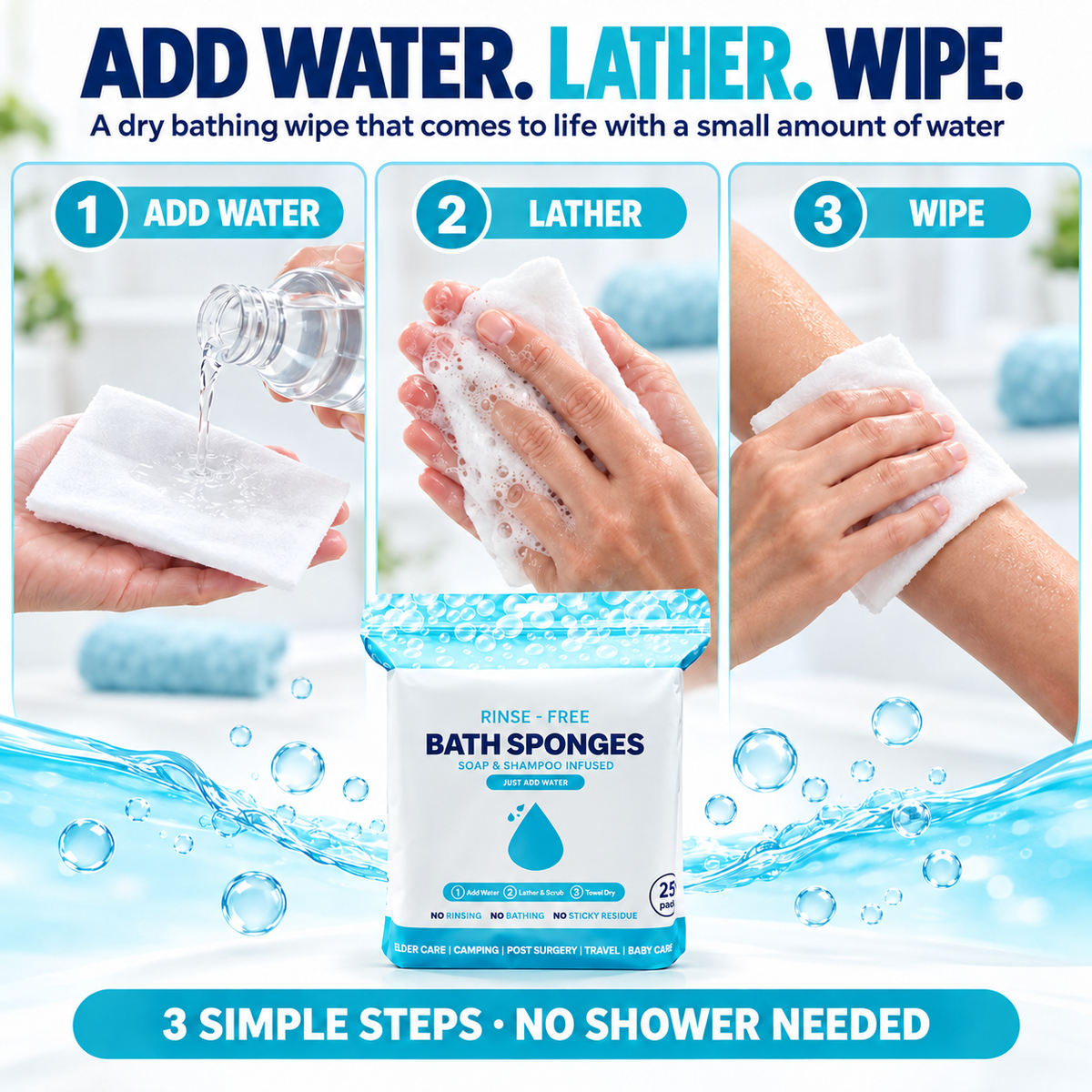 Rinse Free Bathing Wipes🚿Hypoallergenic & pH Balanced😙Freshness Anytime, Anywhere!