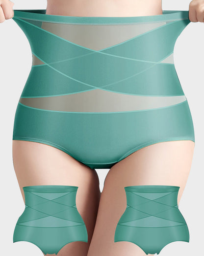 Plus-Size High-Waist Cross Tummy Control Panties