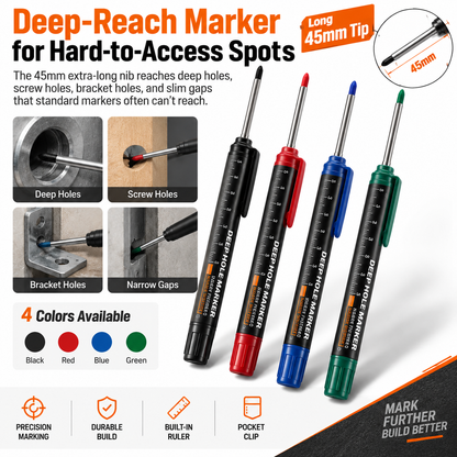 🛠️ Deep Hole Marker Pen – 20mm Long Reach Tip for Precise DIY & Woodworking Marks