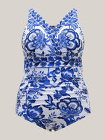 Two-Piece Floral Print Ruched Mesh Swimsuit 7