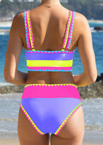Color Contrast Patchwork Nylon Sporty 3 Piece Bikini Sets 21