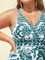 Two-Piece Floral Print Ruched Mesh Swimsuit 38