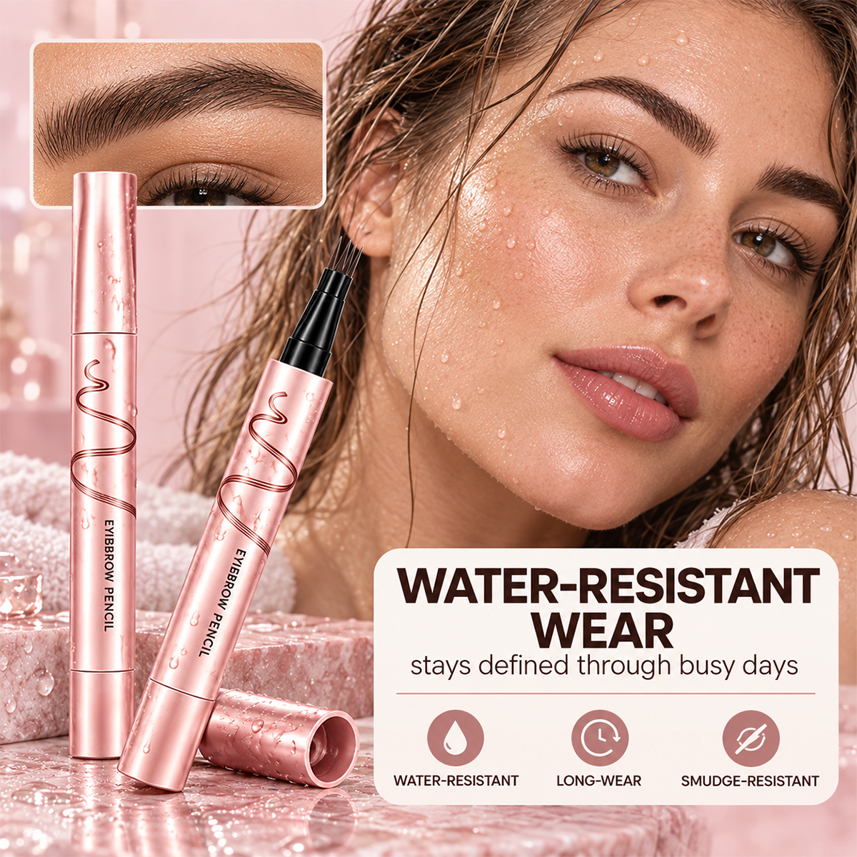 🔥🖤 Waterproof Eyebrow Pencil with 4-Prong Tip | Ultra-Fine Lines for Natural Hair-Like Effect 💗