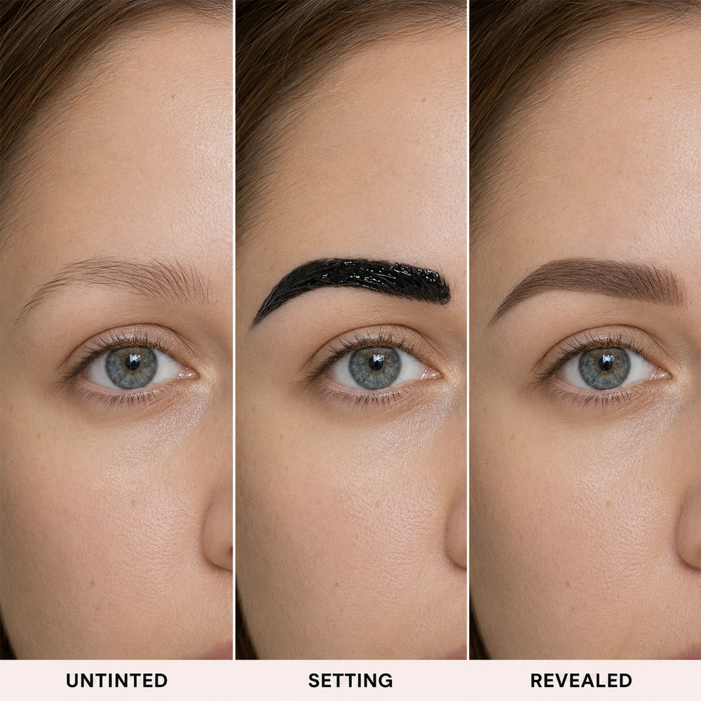 Brow tint application and reveal