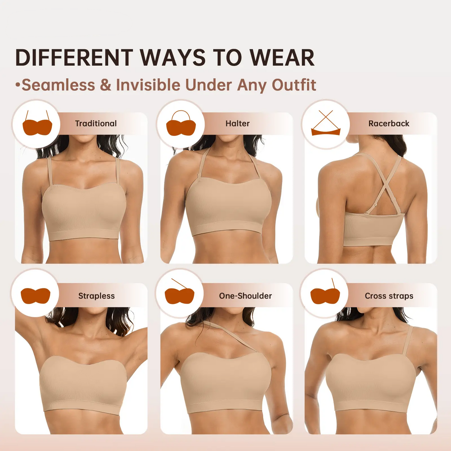 Women's Strapless Non-Slip Bandeau Bra, Seamless Wireless Tube Top