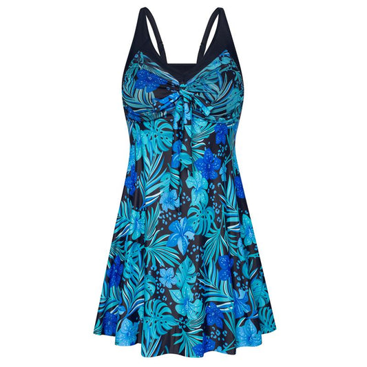 Women's Two Piece Swim Dress Plus Size Tummy Control Tankinis Swimdress Floral Printed Swimwear Swimsuits with Boyshort