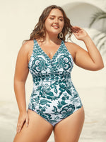Two-Piece Floral Print Ruched Mesh Swimsuit 35