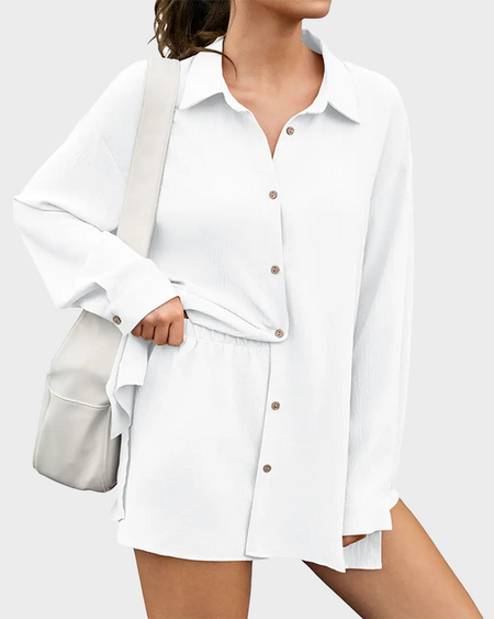 Fisoew Women's Plus Size Gauze Shirt & Shorts Set