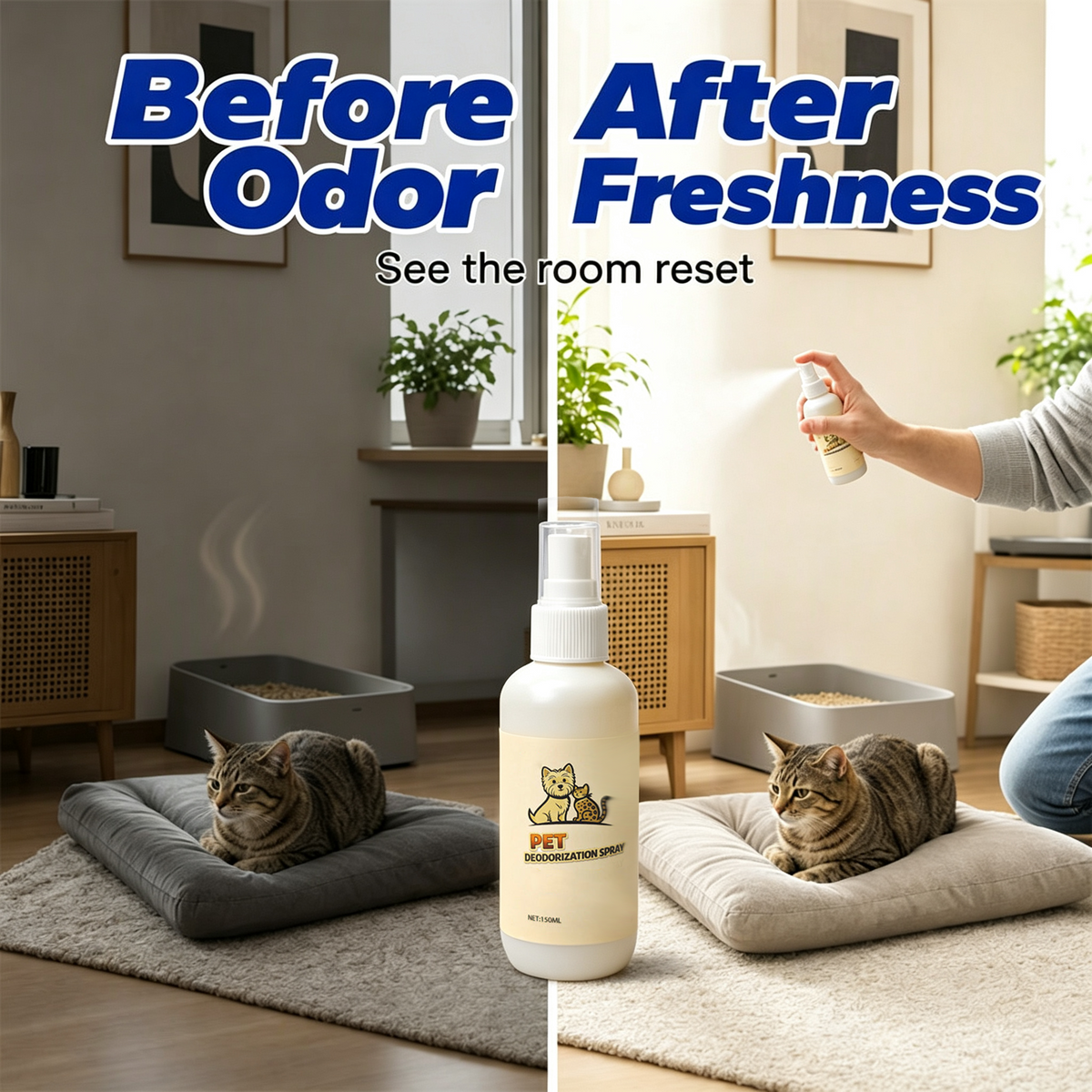 🐾💨 Enzyme Pet Odor Eliminator Spray – Bio-Enzyme Formula for Sofas, Carpets & Floors🏠✨