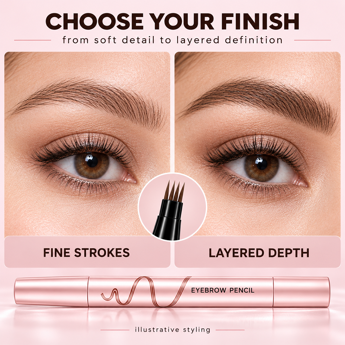 🔥🖤 Waterproof Eyebrow Pencil with 4-Prong Tip | Ultra-Fine Lines for Natural Hair-Like Effect 💗