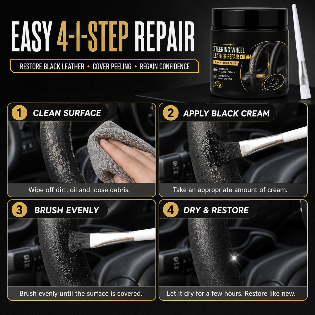 🚗 Leather Steering Wheel Care Cream – Matte Finish, Non-Greasy & Restores Worn Leather