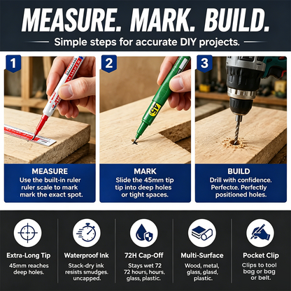 🛠️ Deep Hole Marker Pen – 20mm Long Reach Tip for Precise DIY & Woodworking Marks