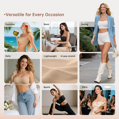 Women's Strapless Non-Slip Bandeau Bra, Seamless Wireless Tube Top