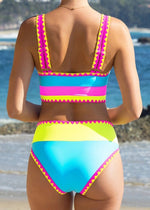 Color Contrast Patchwork Nylon Sporty 3 Piece Bikini Sets 3